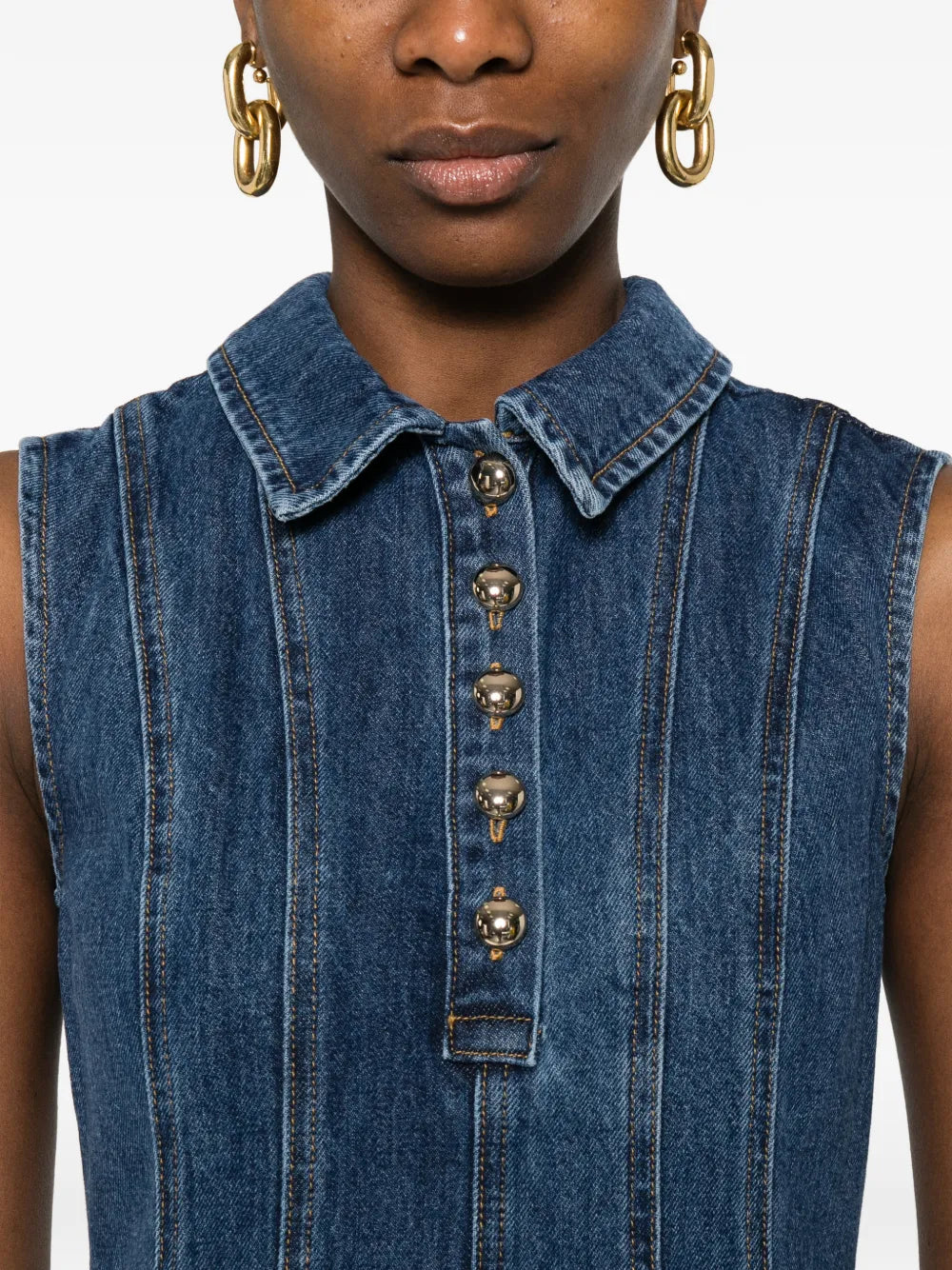 Denim mini dress with eyelet embroidery