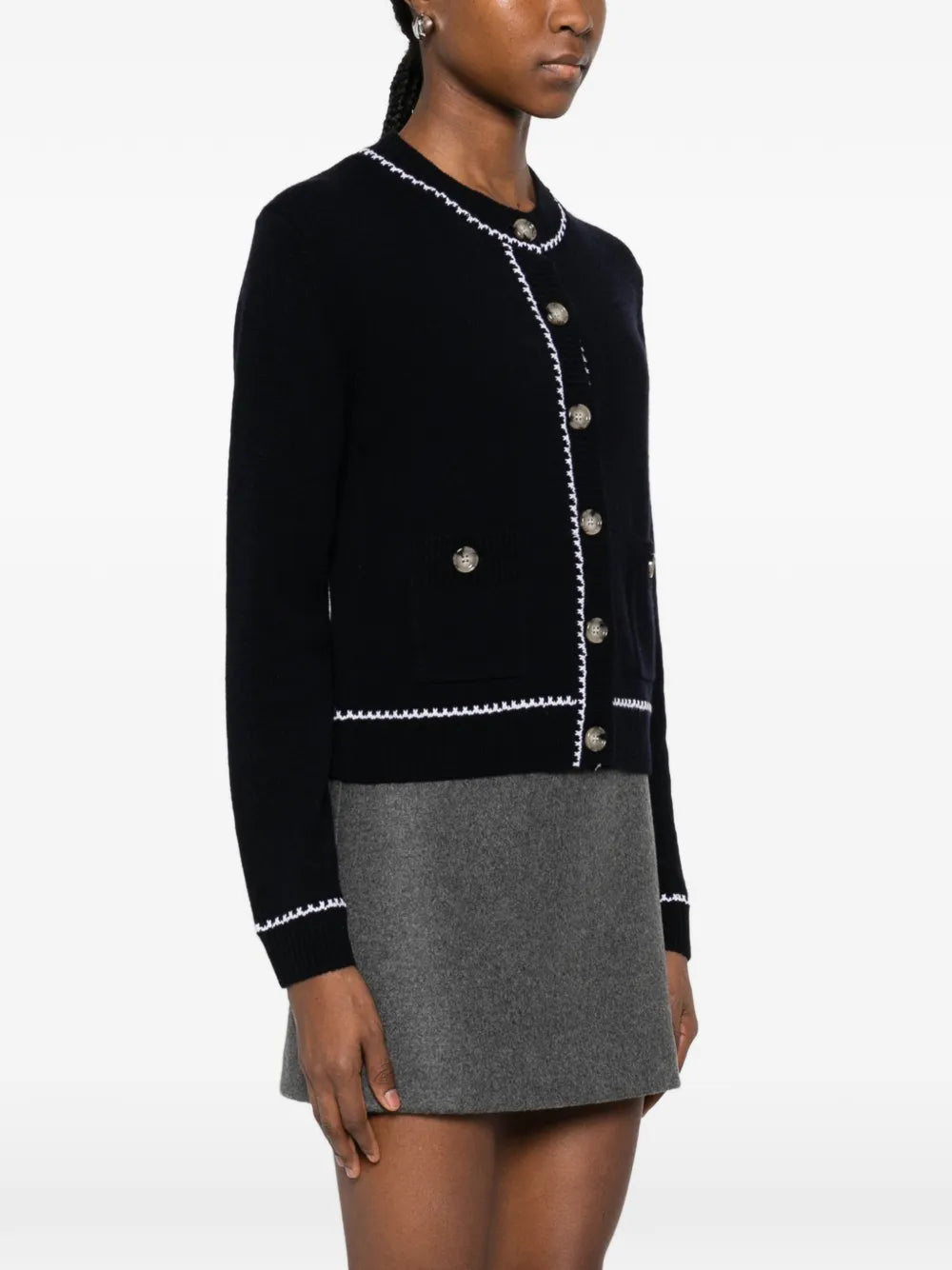 Geknöpfter Cardigan mit Besatz