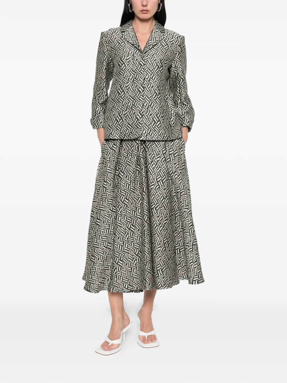 Pearl Jacquard Midi Skirt with Pleats