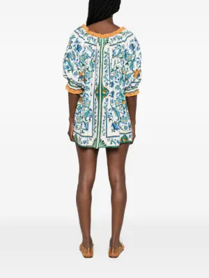 Flora Tile Minikleid mit Häkelbordüre