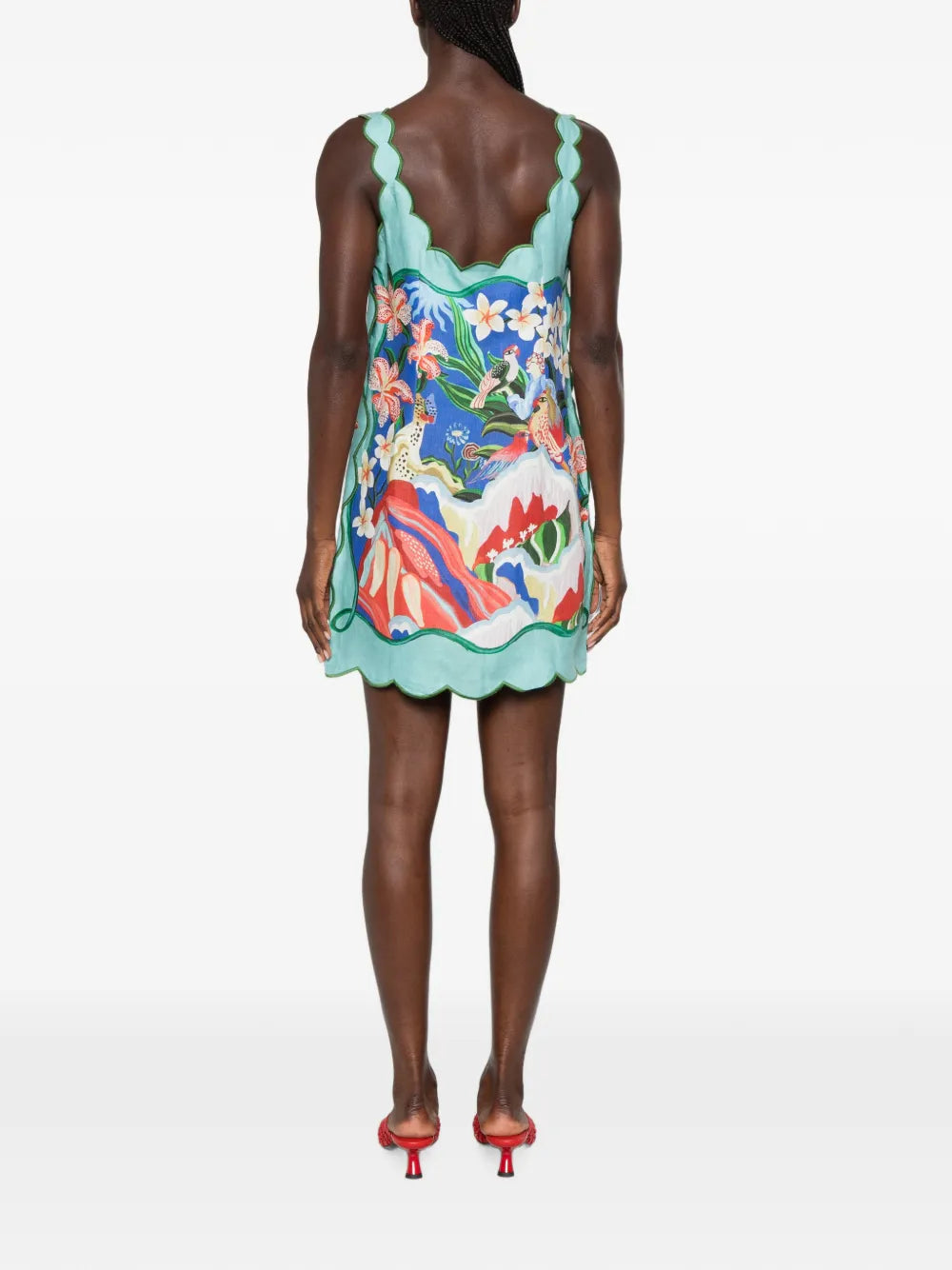 Minikleid mit gewelltem Saum und grafischem Print