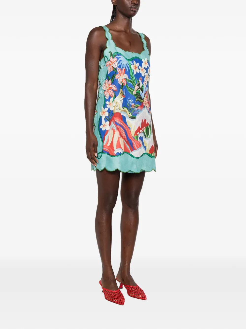 Minikleid mit gewelltem Saum und grafischem Print