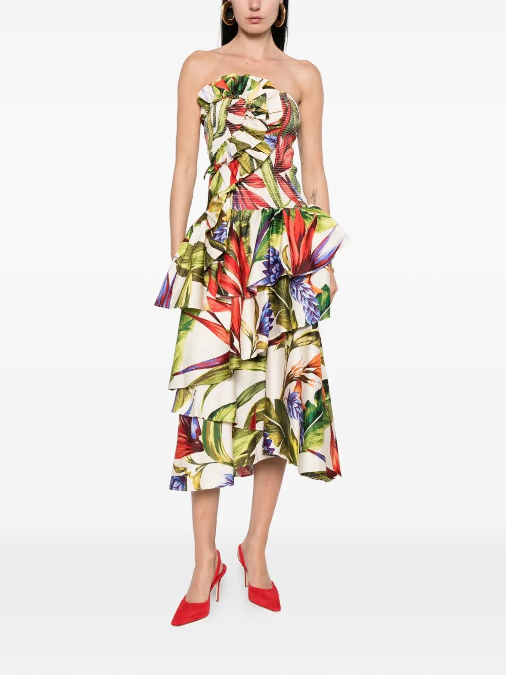 Schulterfreies Midikleid