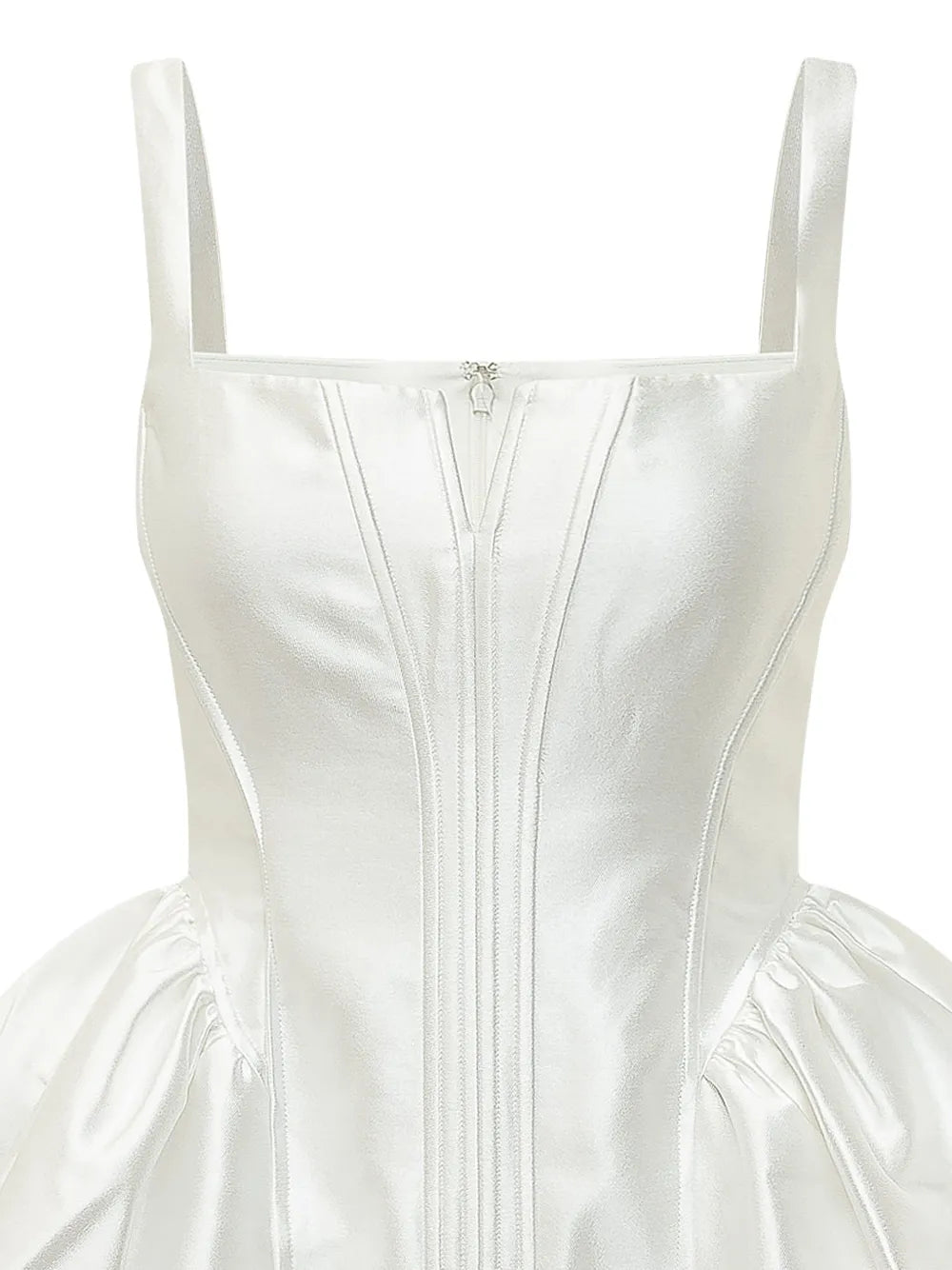 WHITE TAFFETA FLARED MINI DRESS
