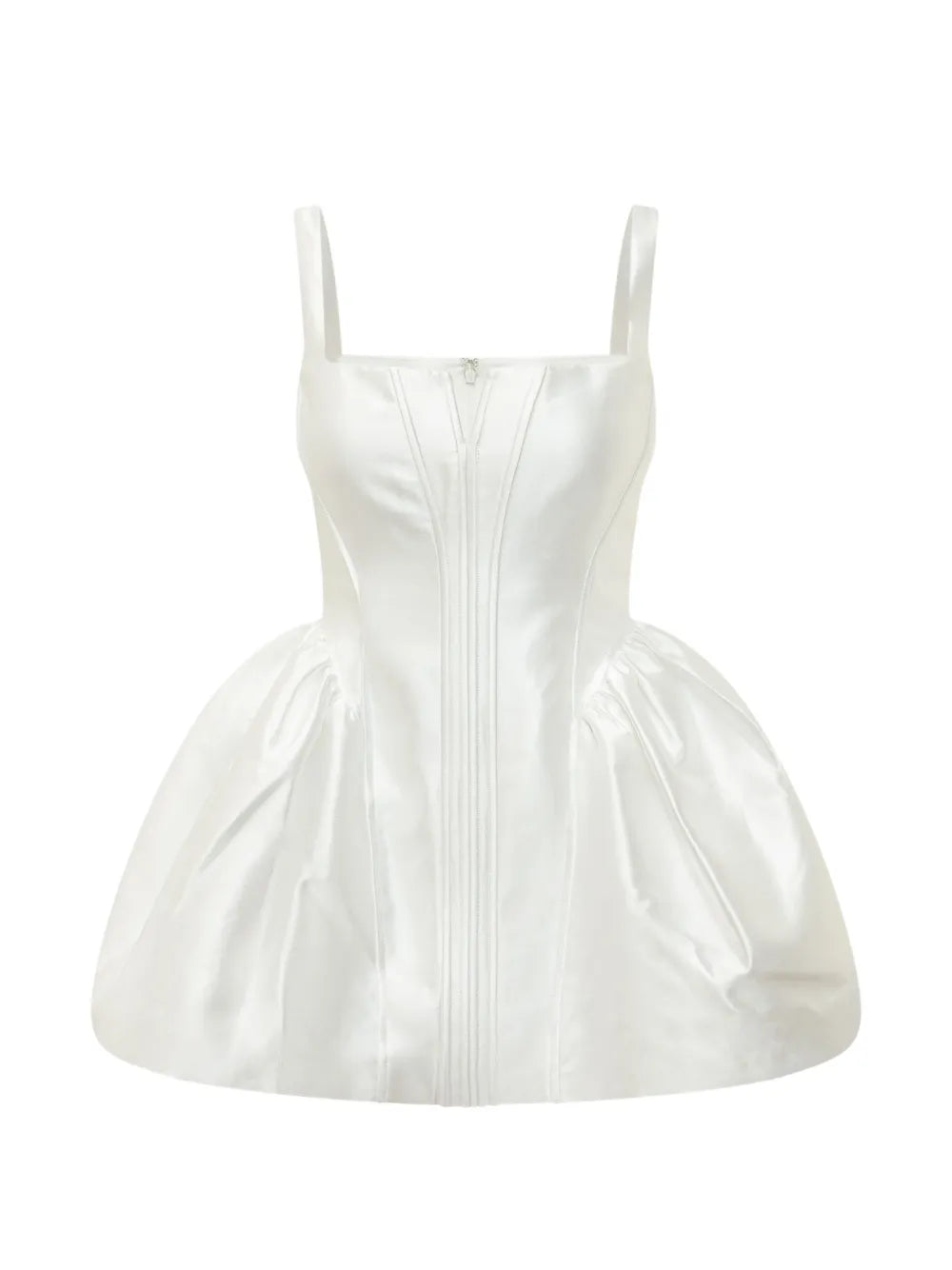 WHITE TAFFETA FLARED MINI DRESS