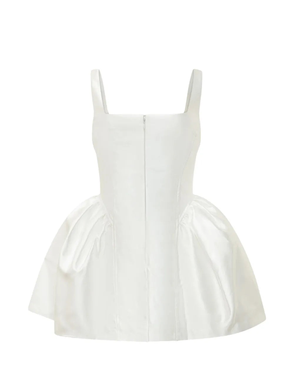 WHITE TAFFETA FLARED MINI DRESS