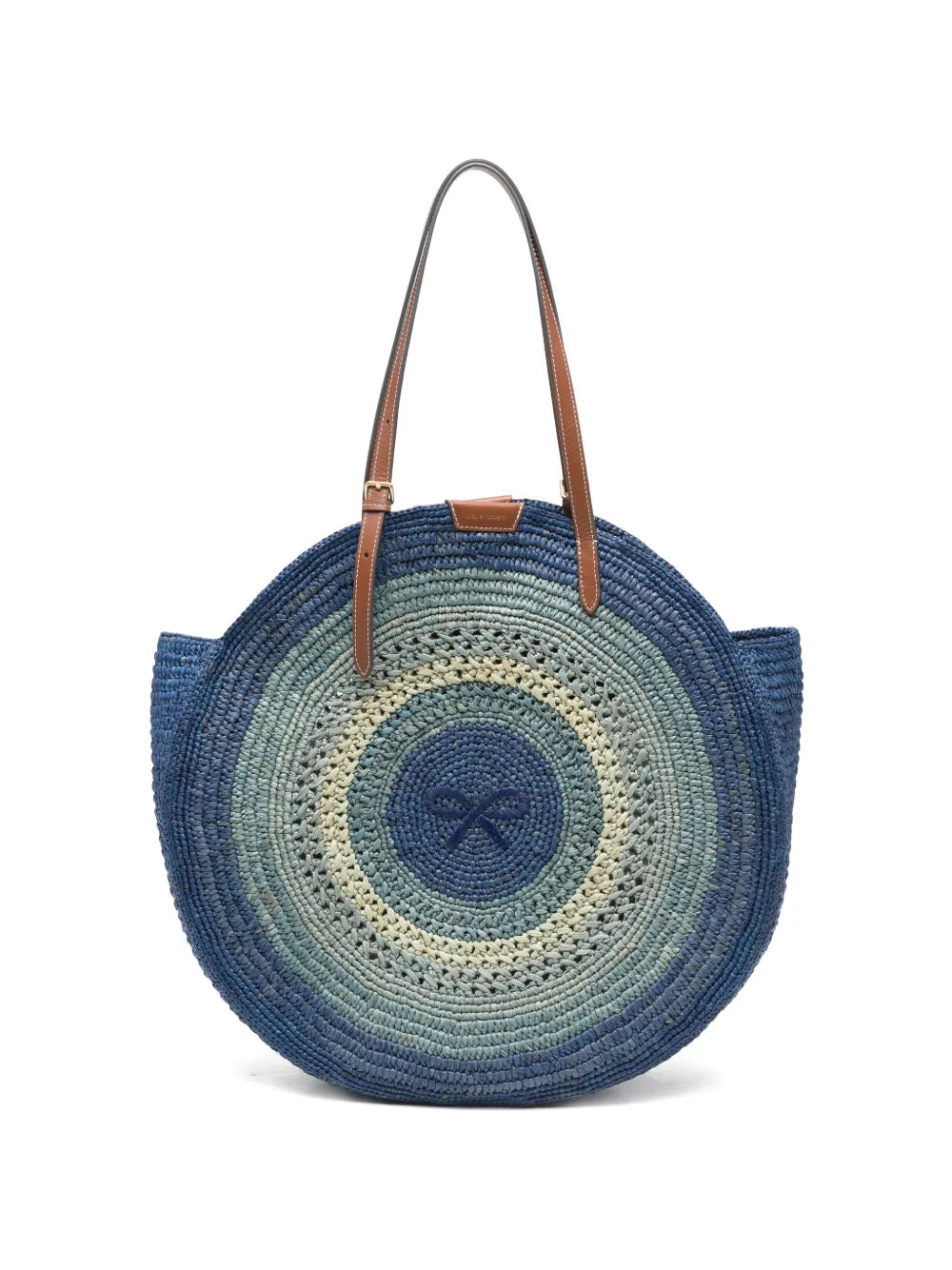 Round Raffia Bast Tote Bag with Bow