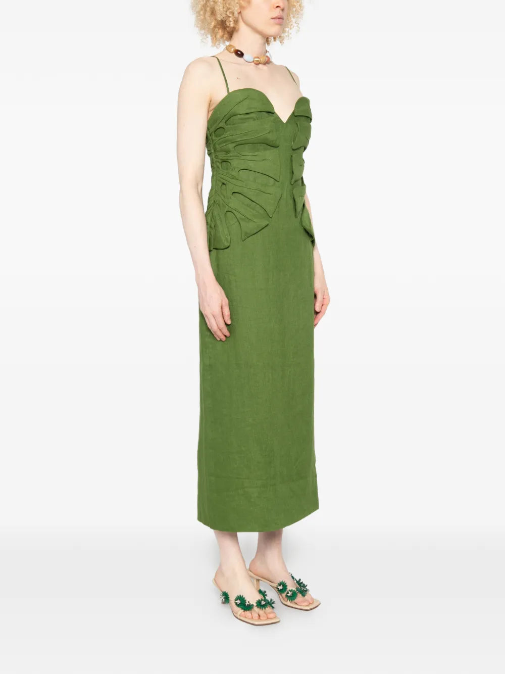 GREEN MONSTERA LEAF SLEEVELESS MAXI DRESS