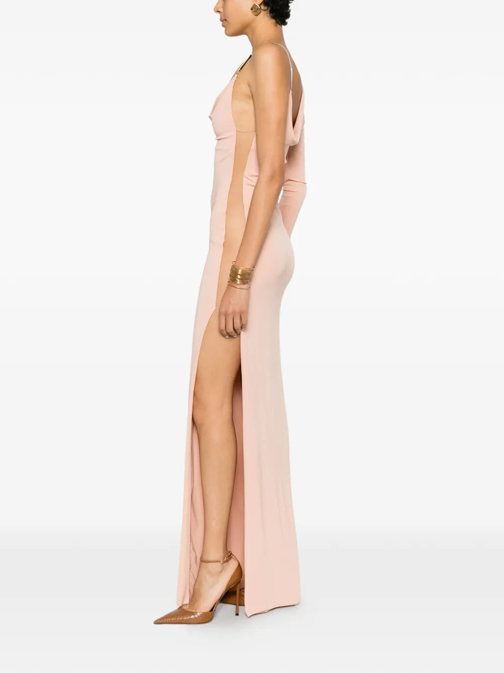 One-shoulder dress with draped neckline