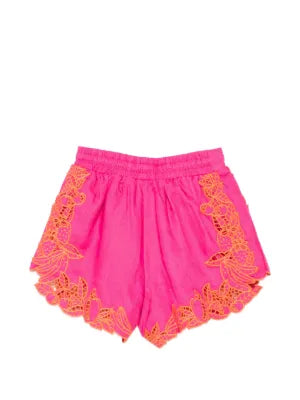 Shorts with scalloped edge and "Fruit Richelieu" embroidery