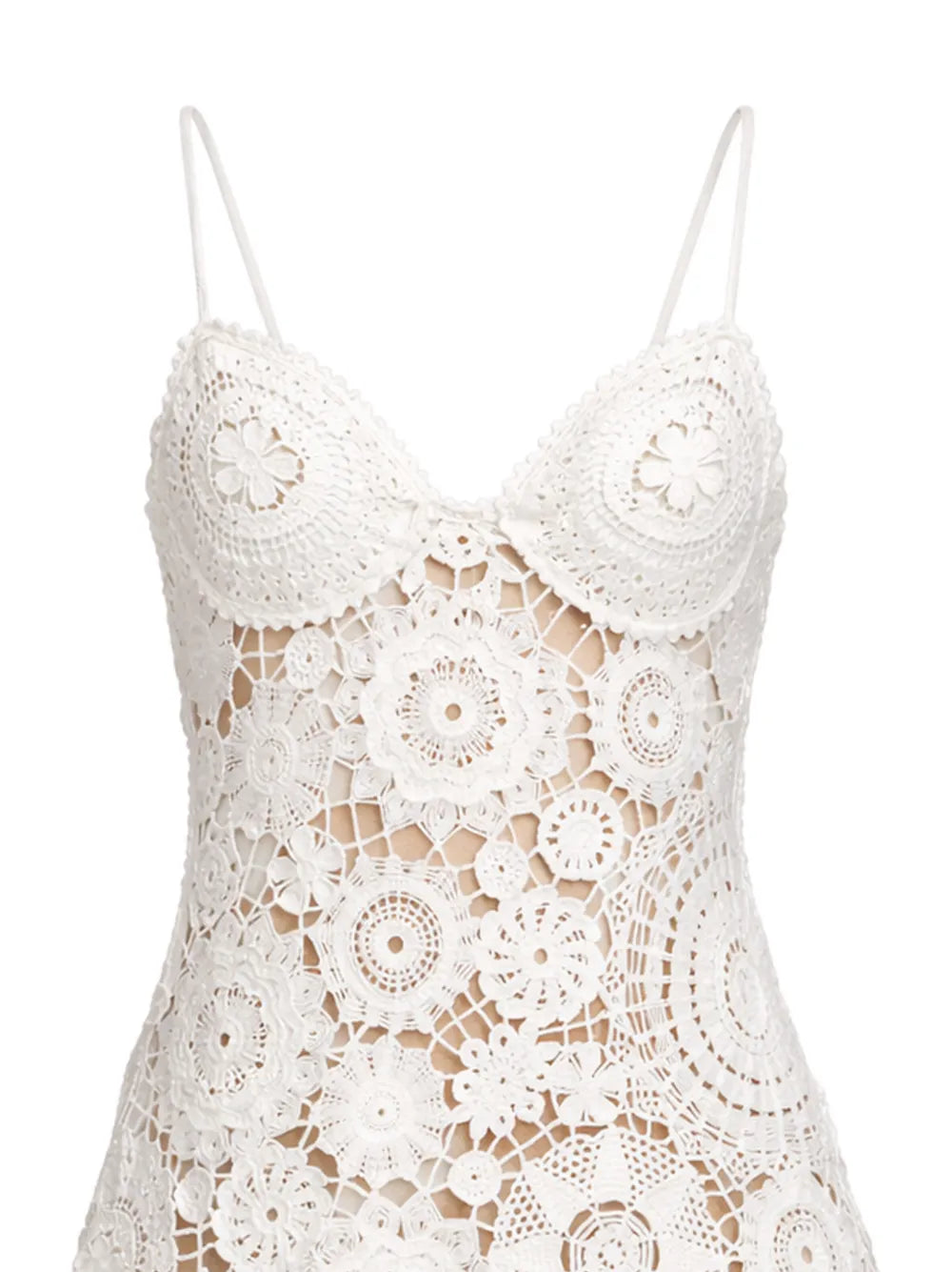 Crocheted mini dress in patchwork look