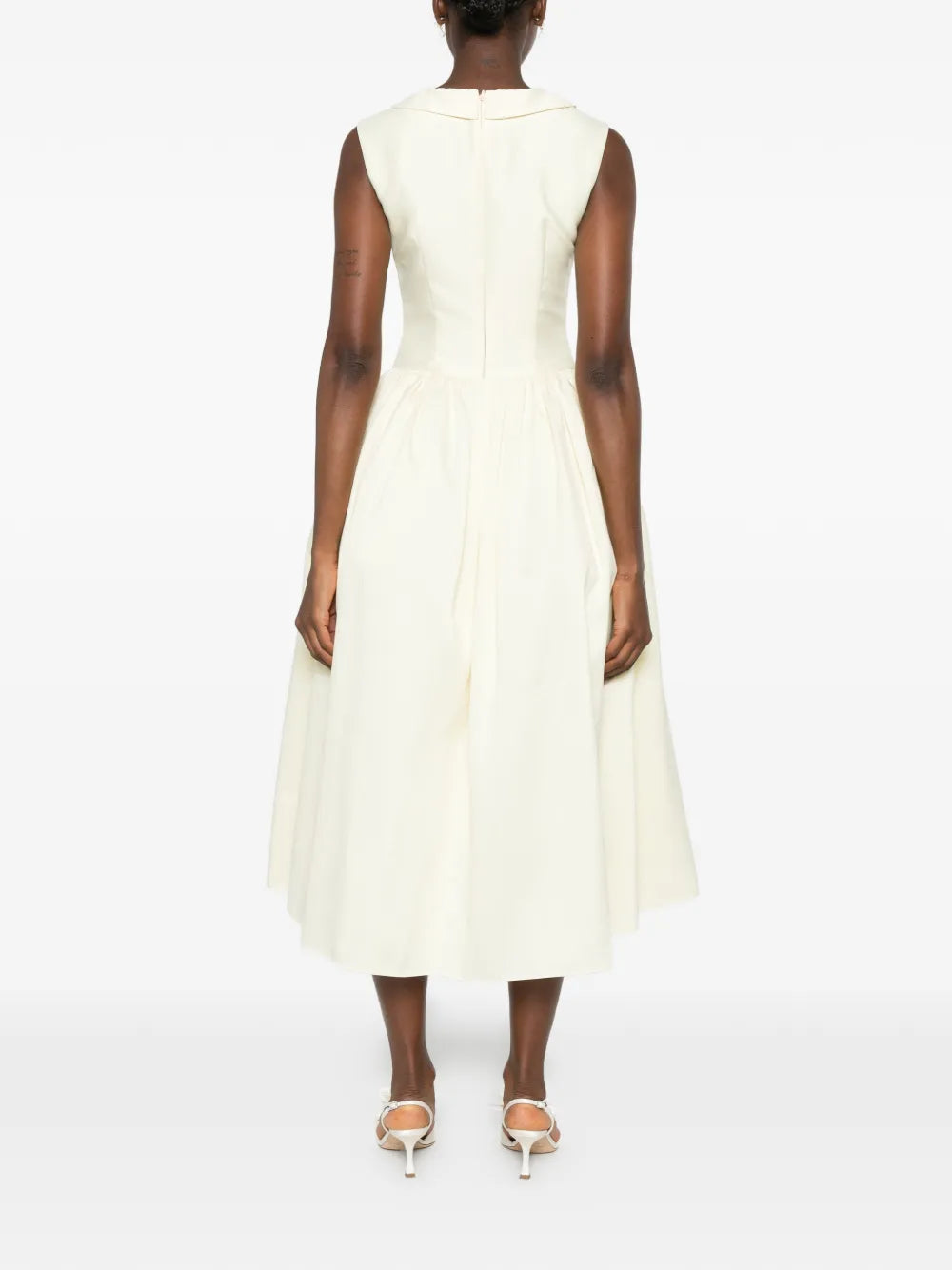 midi dress with bow and pleated details