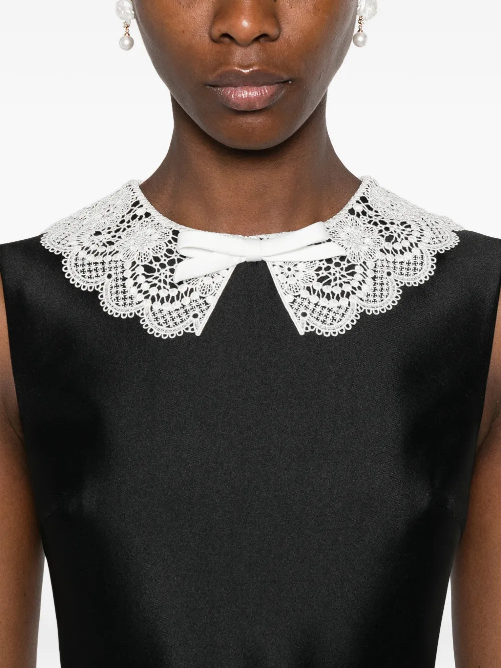 midi dress with lace collar and peplum waist