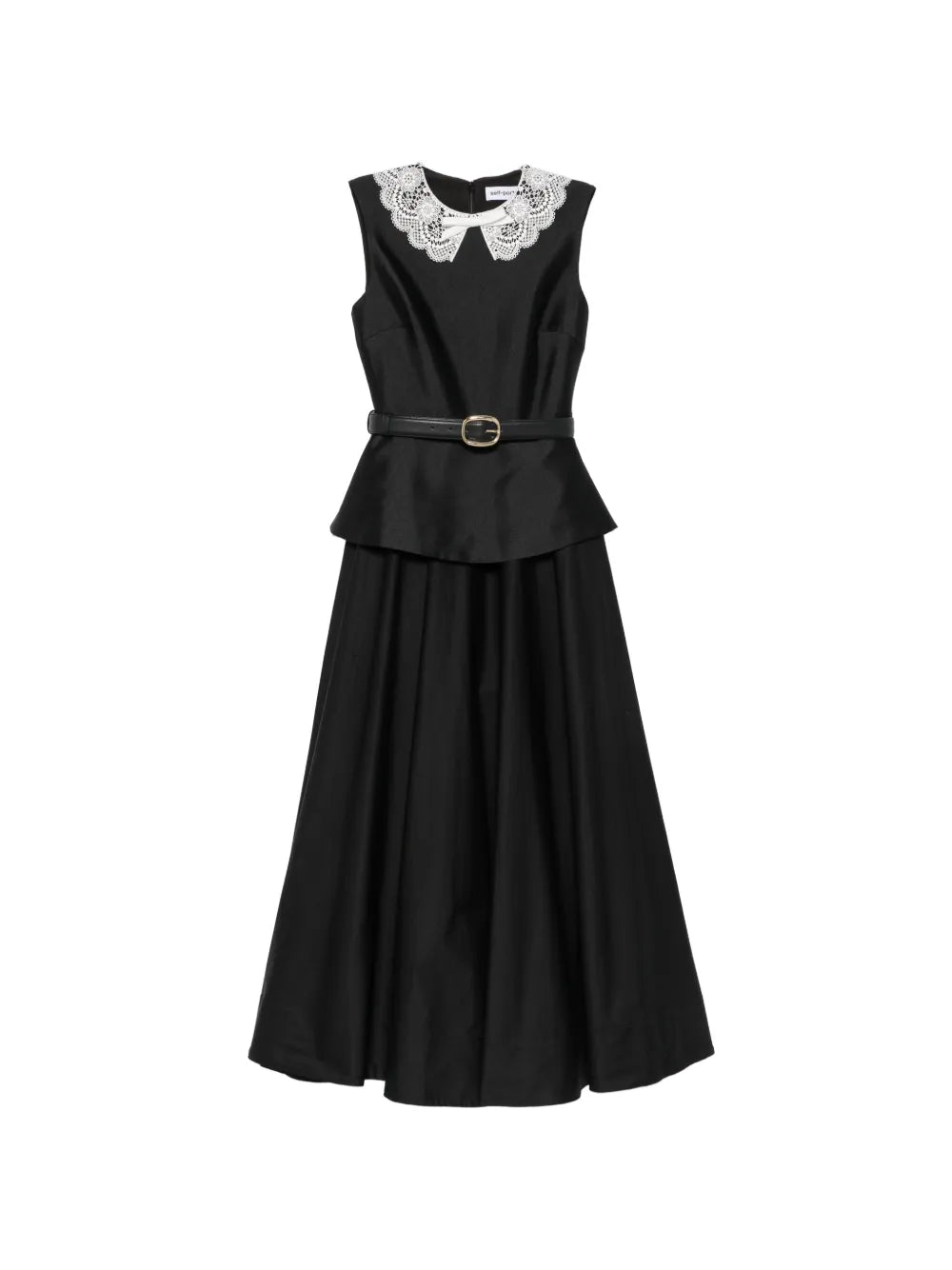 midi dress with lace collar and peplum waist