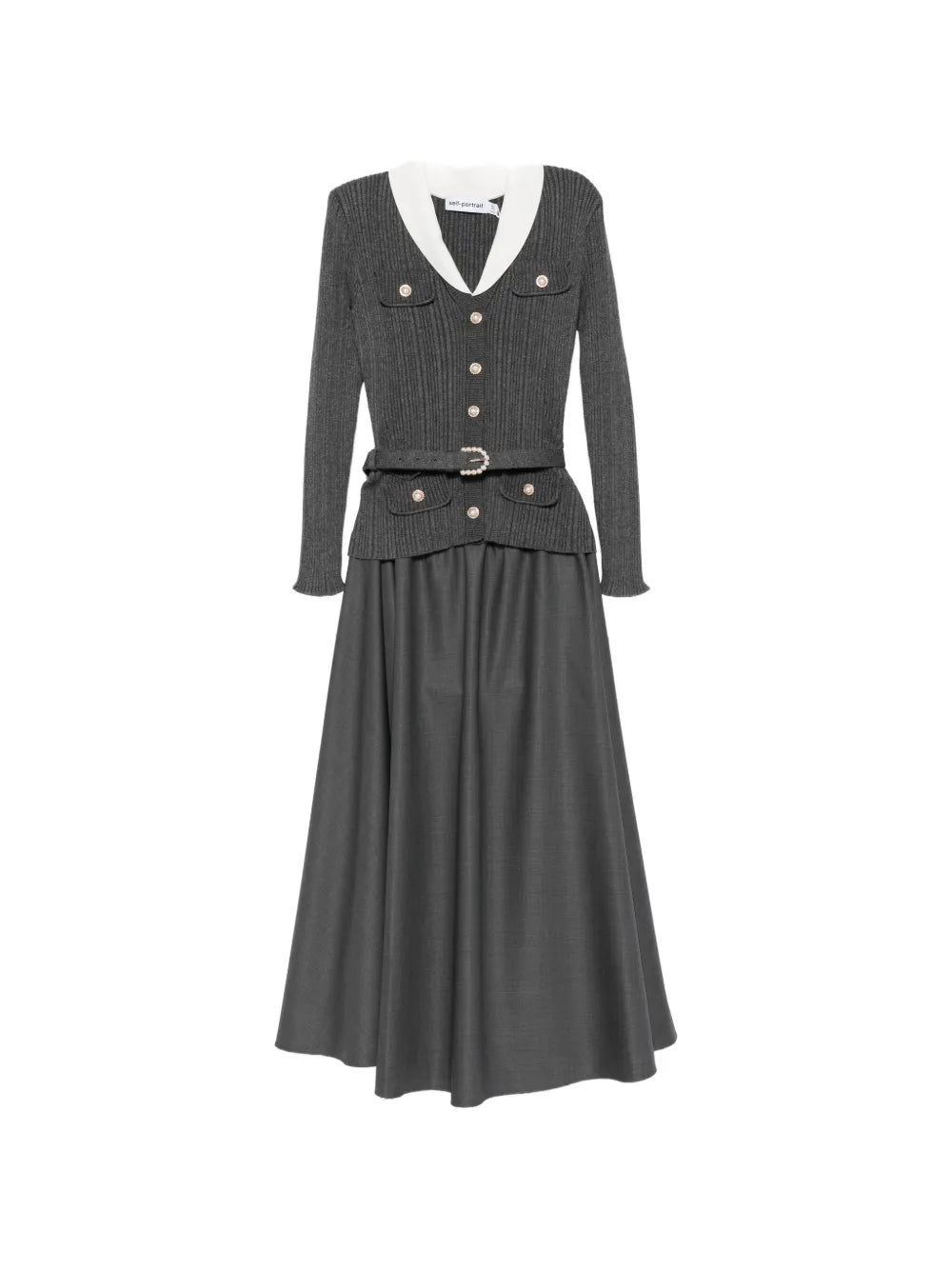 Midi dress in ribbed knit with belt