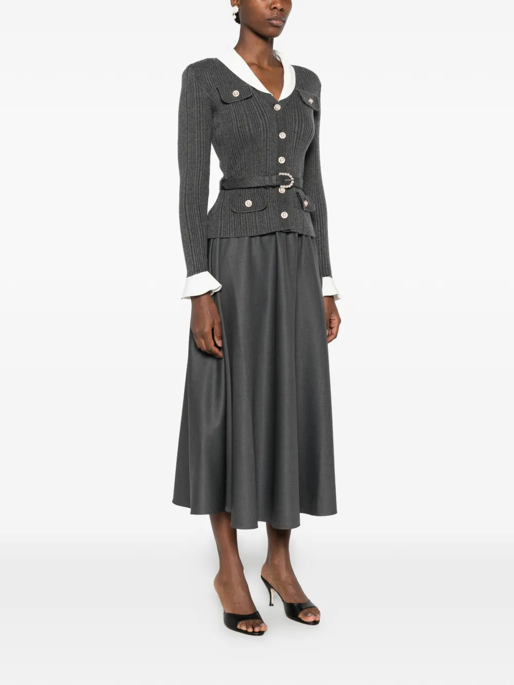 Midi dress in ribbed knit with belt