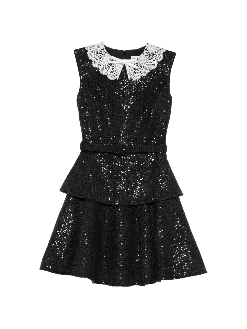 Kleid mit Spitzenkragen und Paillettenverzierung