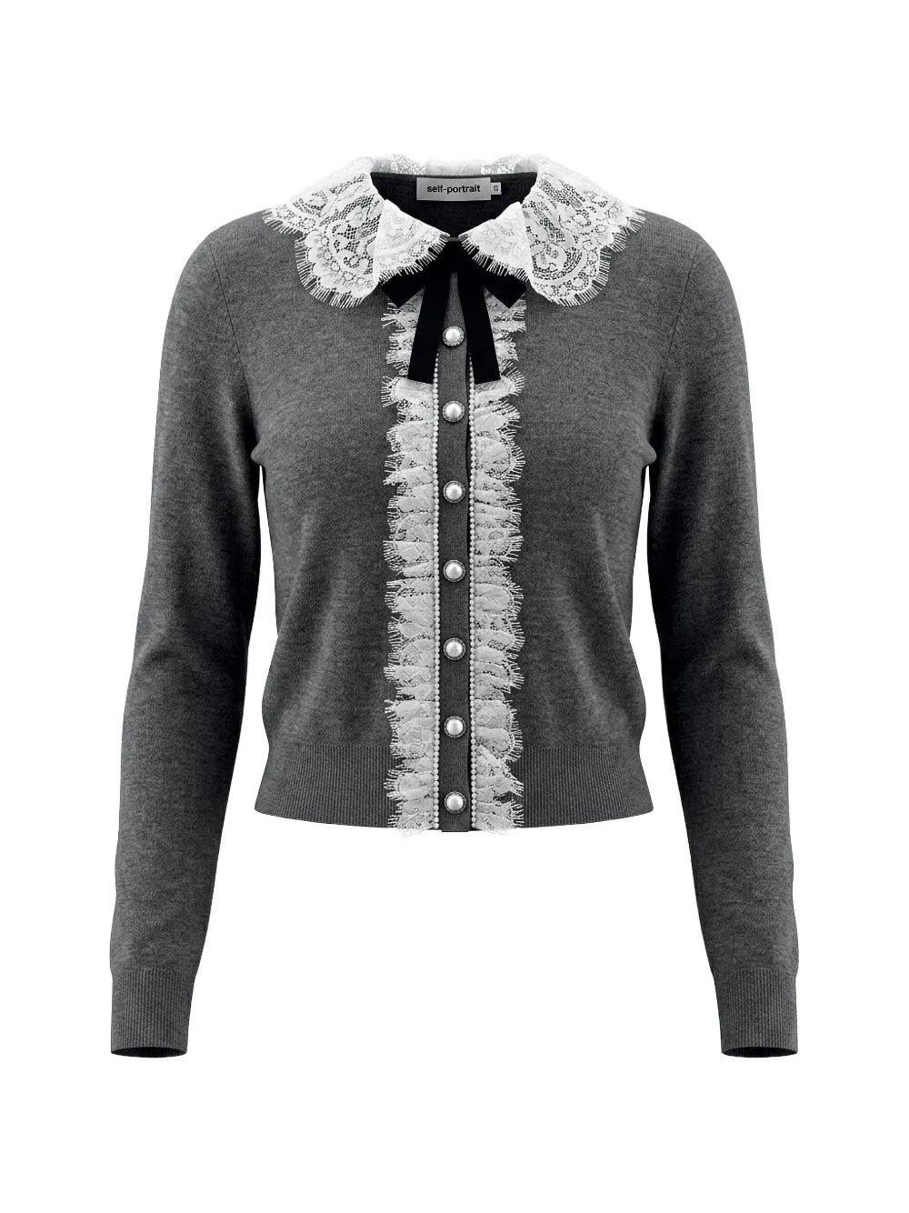 Schleifen-Cardigan mit Spitzenkragen