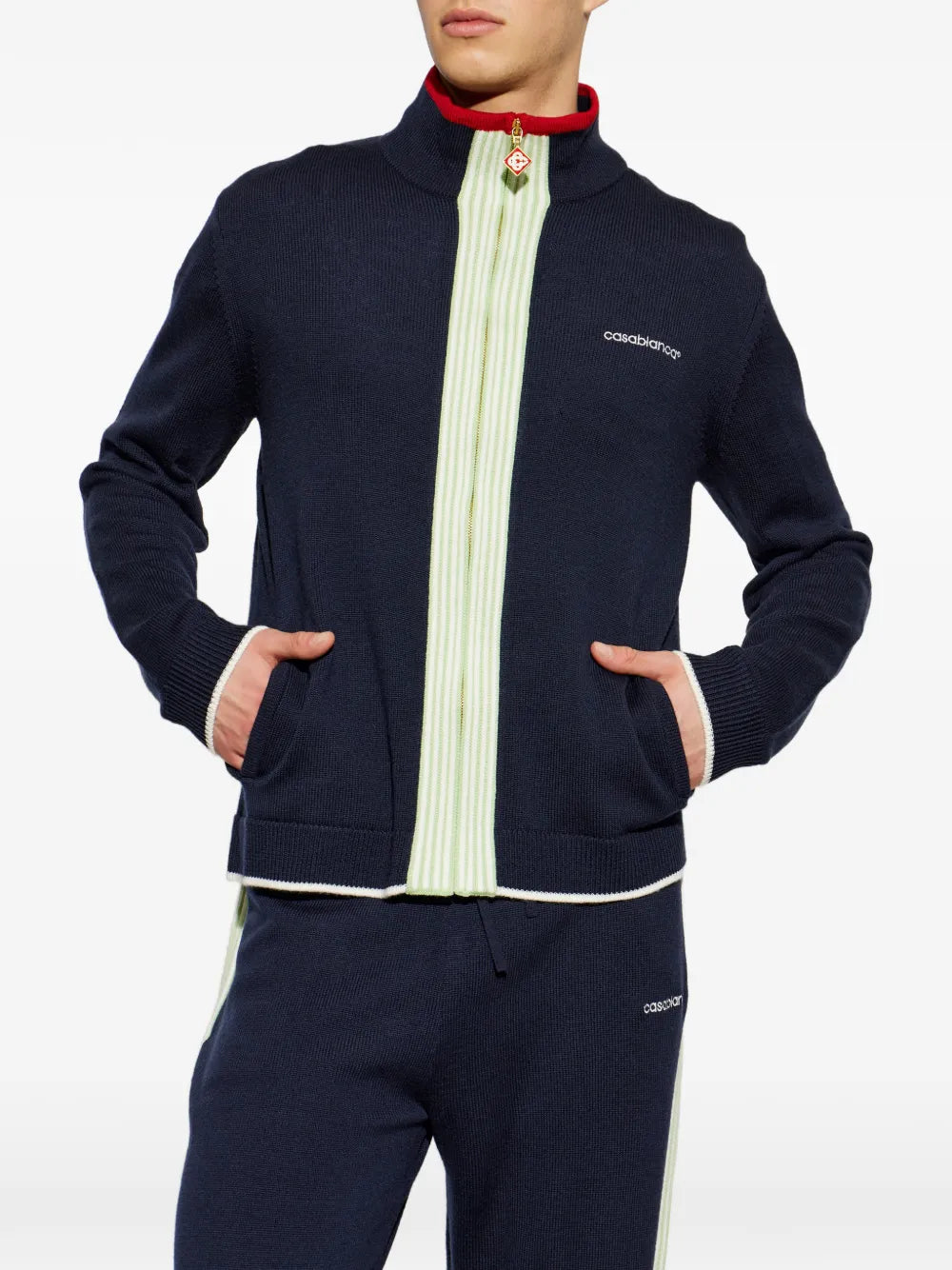 Woll-Cardigan mit Reißverschluss und Logo-Stickerei