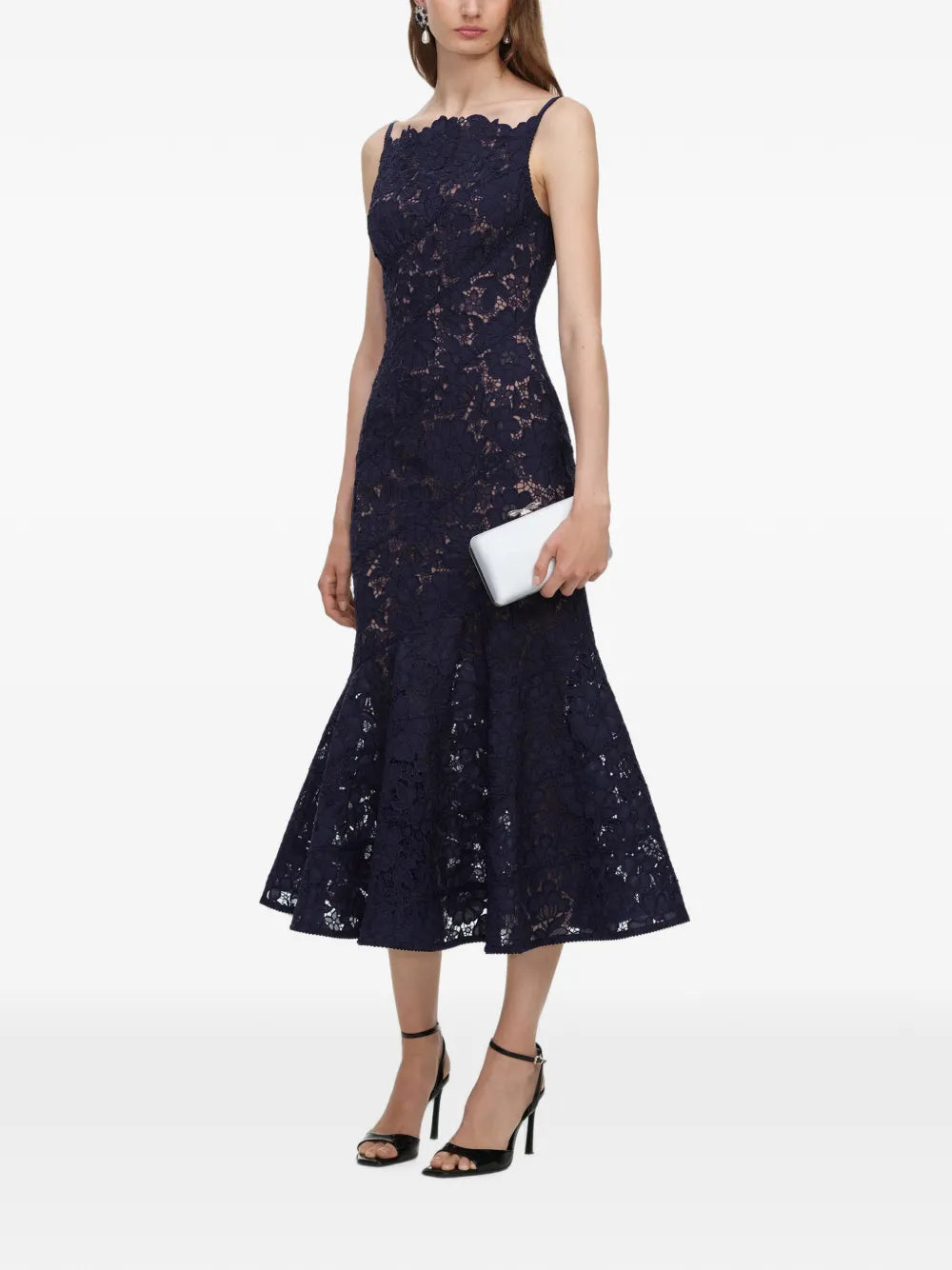 marineblaues Midi-Kleid aus Spiral-Spitze