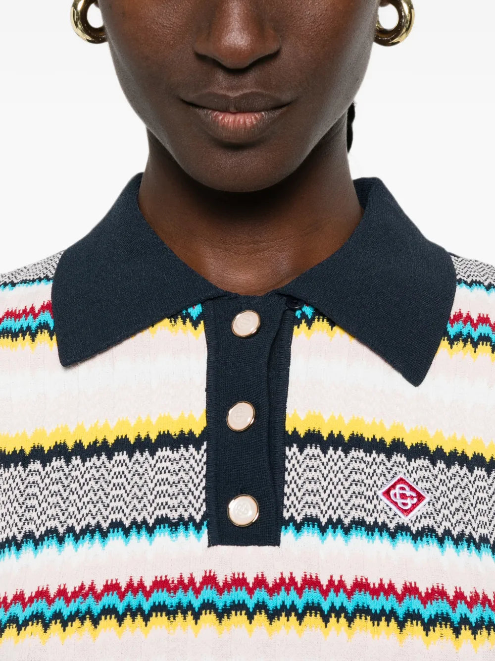 Poloshirt mit Chevron Strickmuster