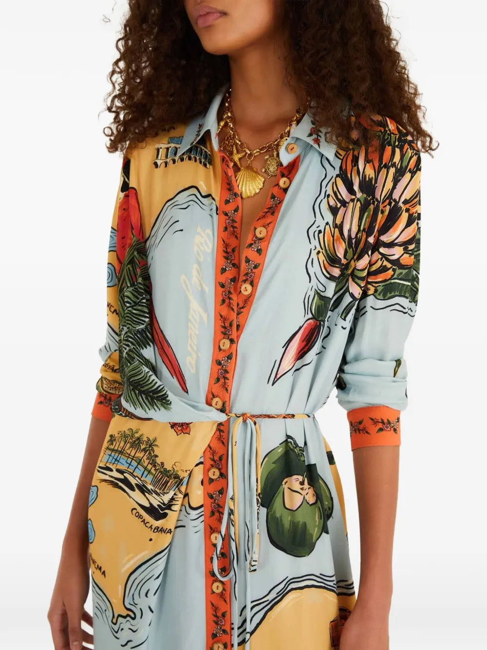 Mehrfarbiges Beaches Path Maxikleid mit Kragen