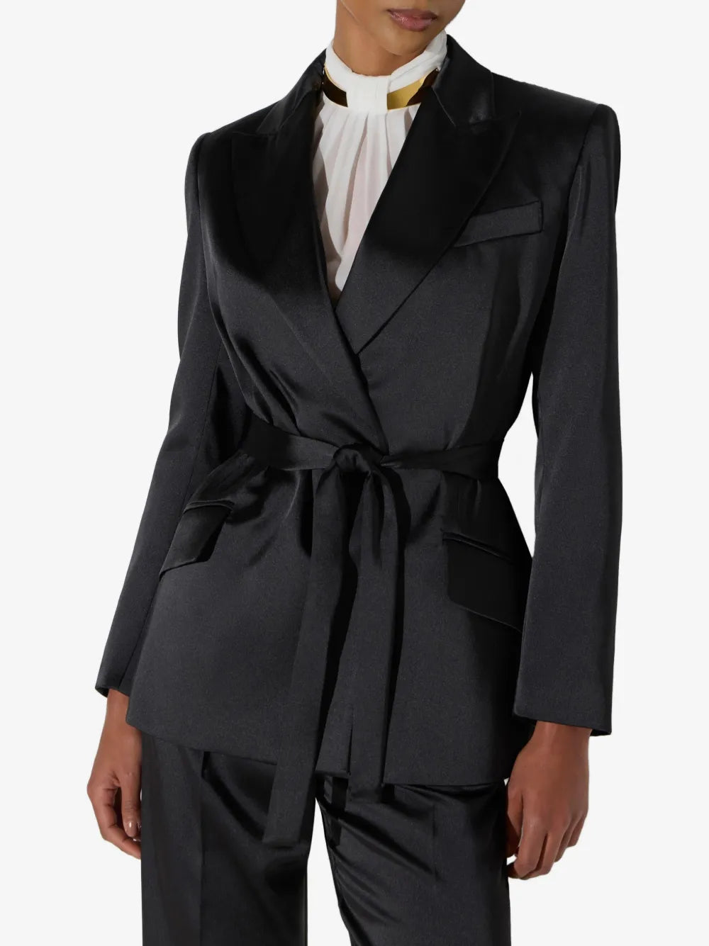 Jacke aus Stretch-Satin mit Gürtel
