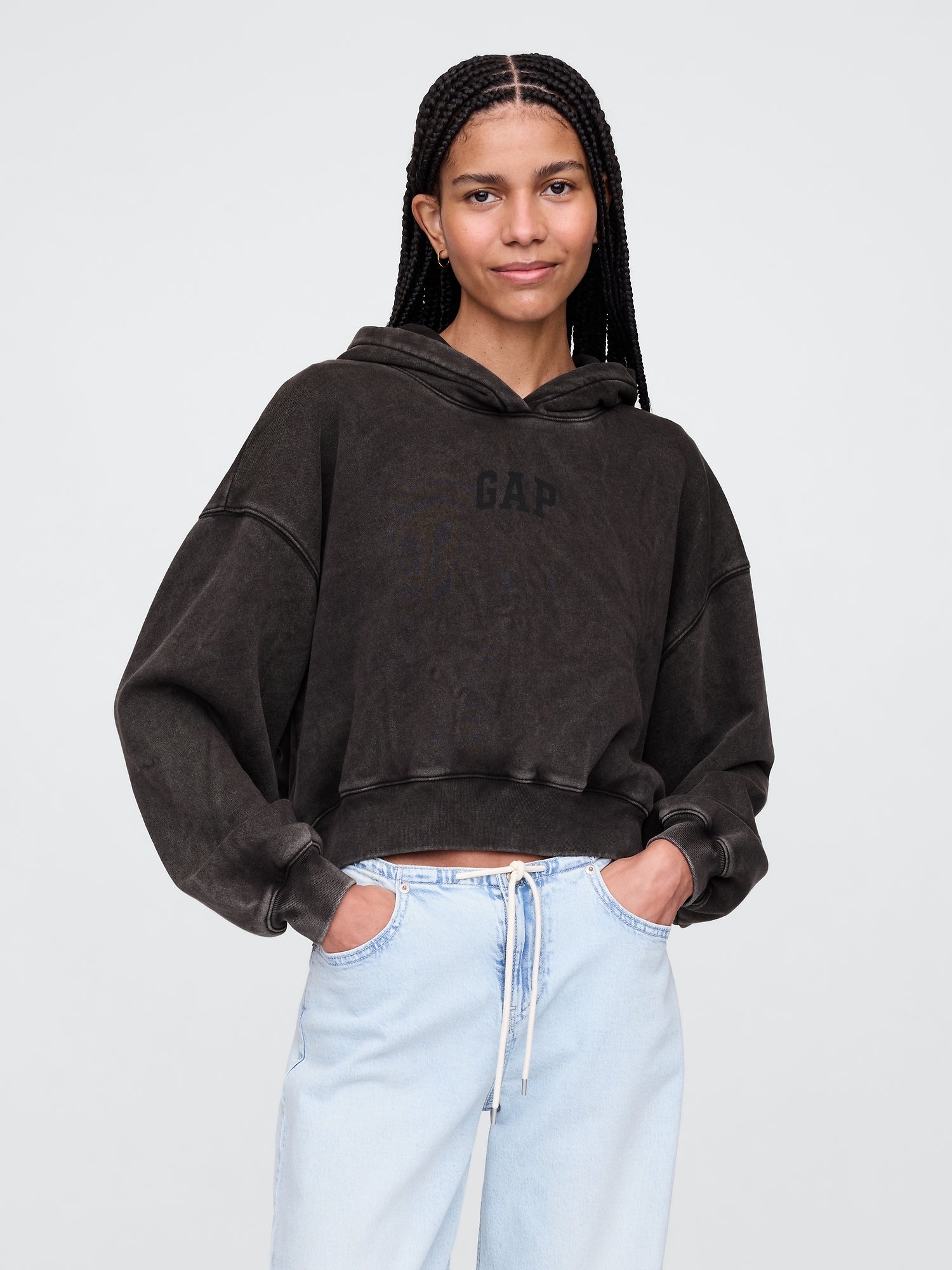 Verkürzter Kapuzenpullover mit Logo
