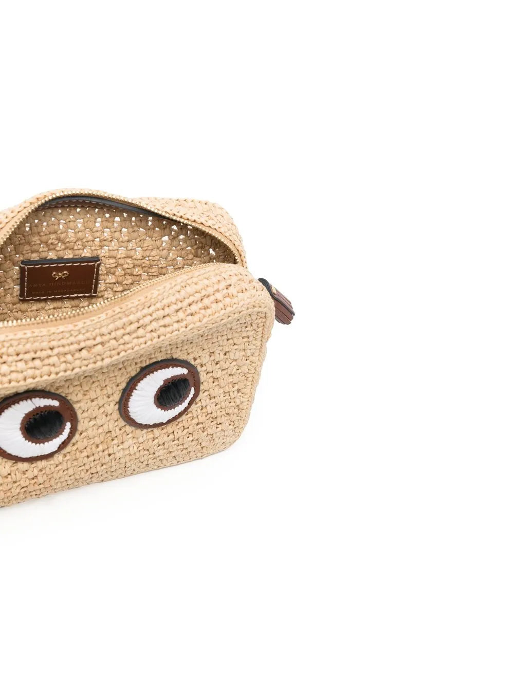 Raffia-Umhängetasche mit Augen