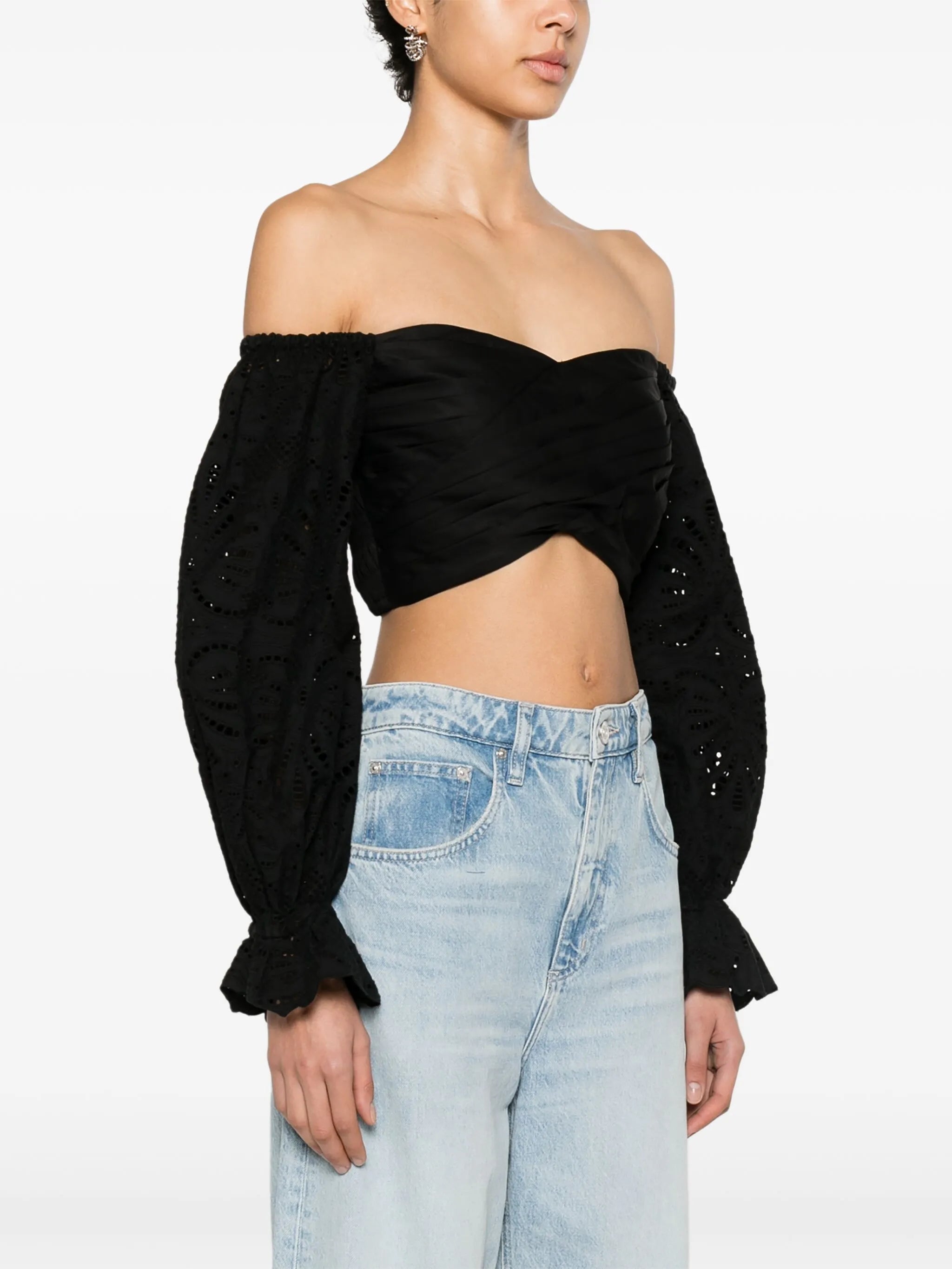 Cropped-Bluse mit Lochstickerei