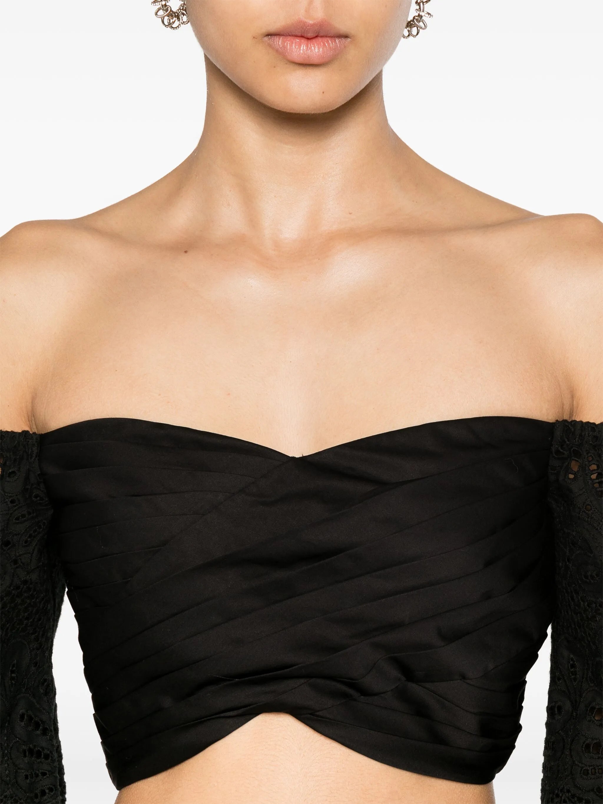 Cropped-Bluse mit Lochstickerei
