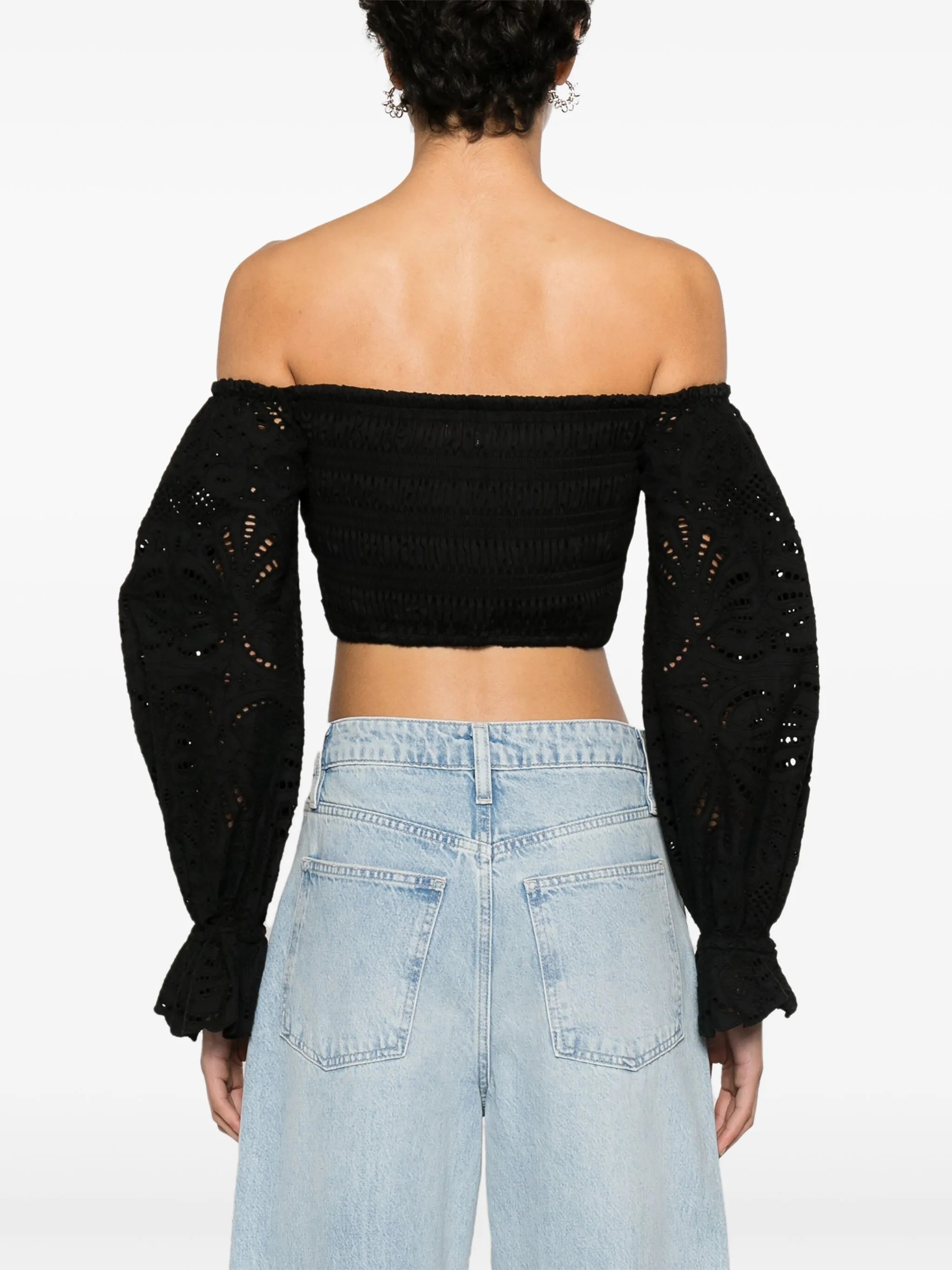Cropped-Bluse mit Lochstickerei