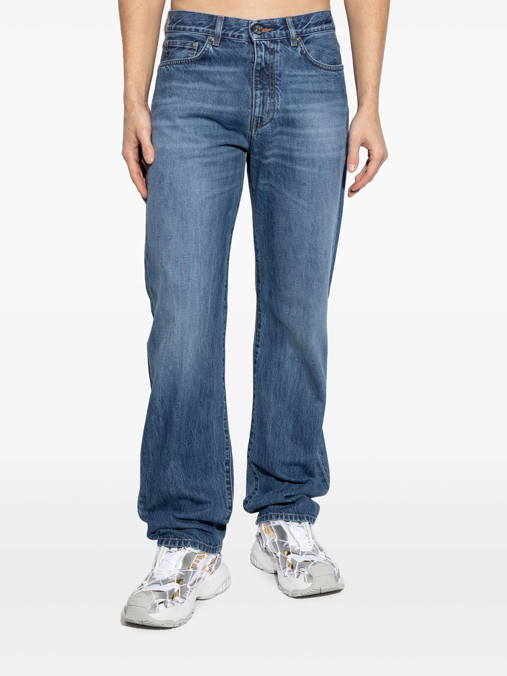 Denim Stone Wash Jeans mit Stickerei