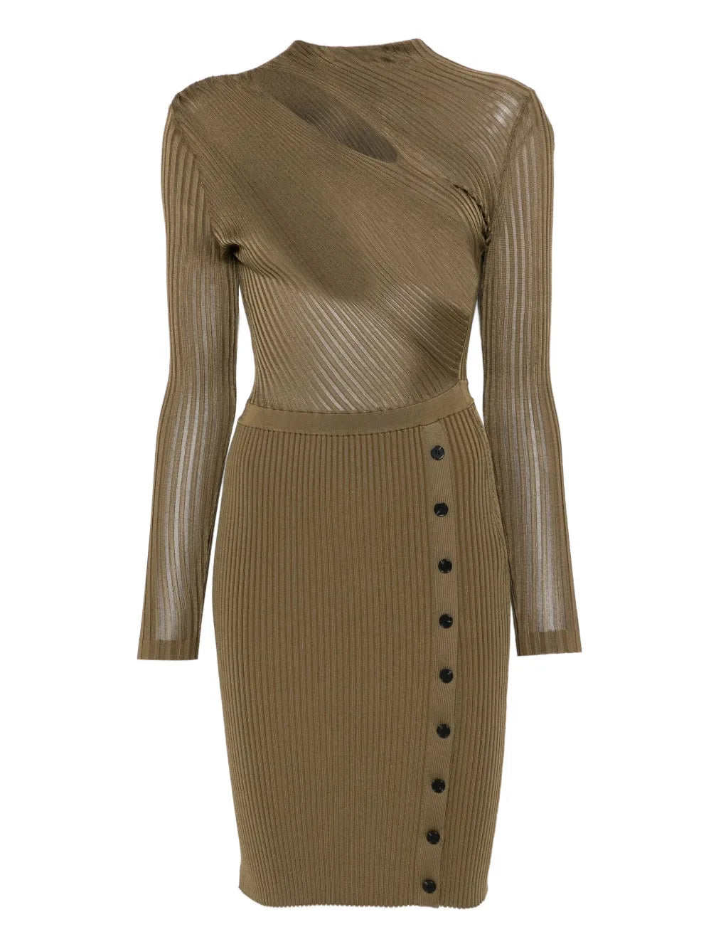 Geripptes Kleid mit Knopfdetail