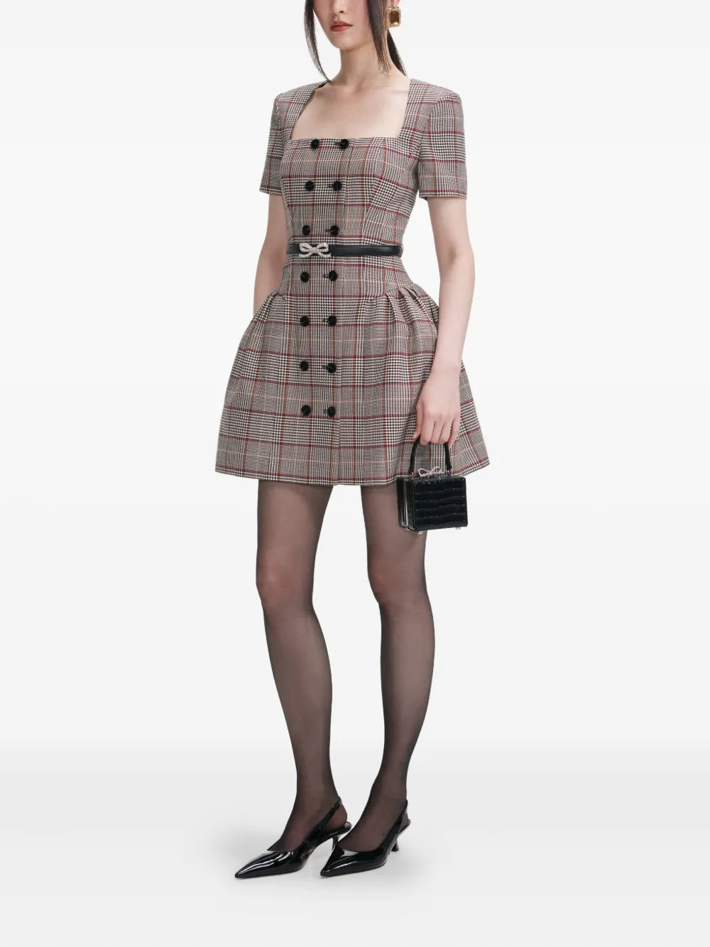 Kariertes Minikleid mit kurzen Ärmeln
