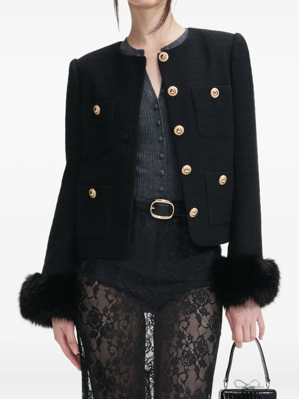 Jacket with faux fur cuffs and buttons