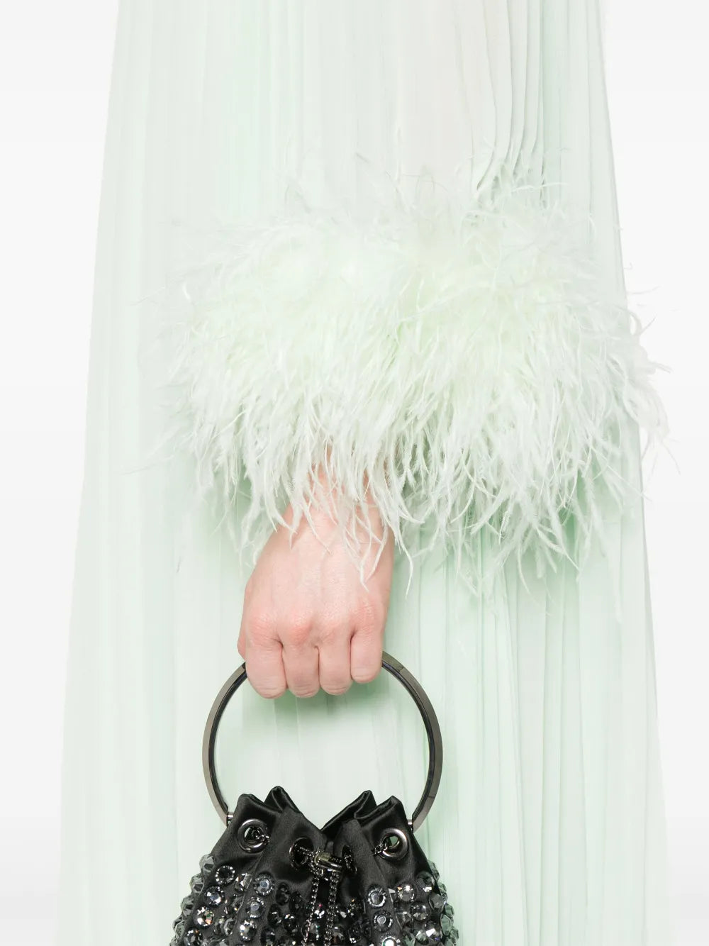 Chiffon dress with feather trim