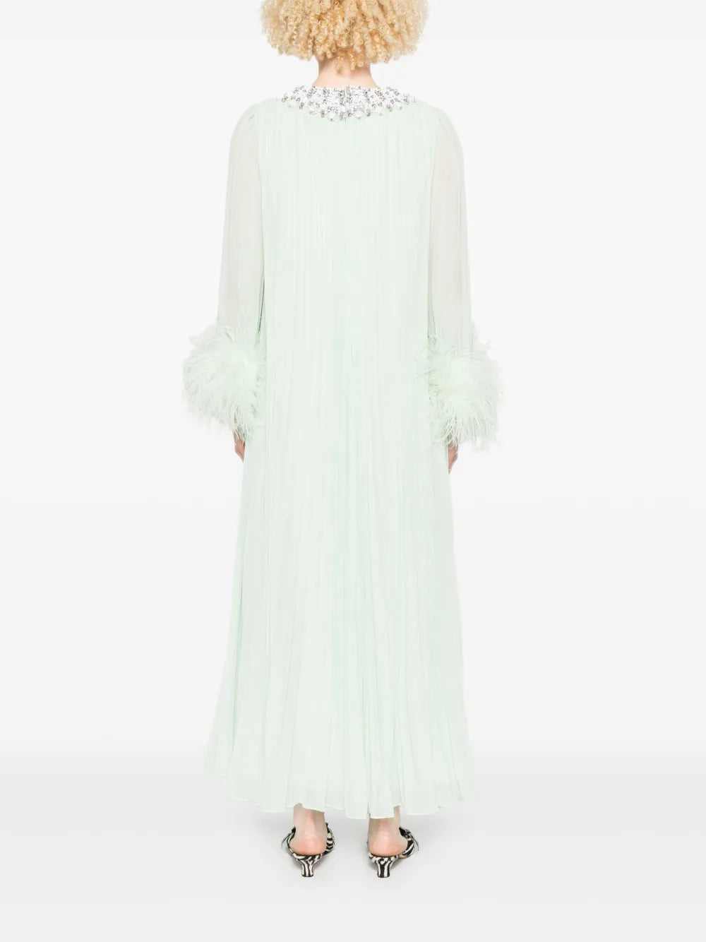 Chiffon dress with feather trim