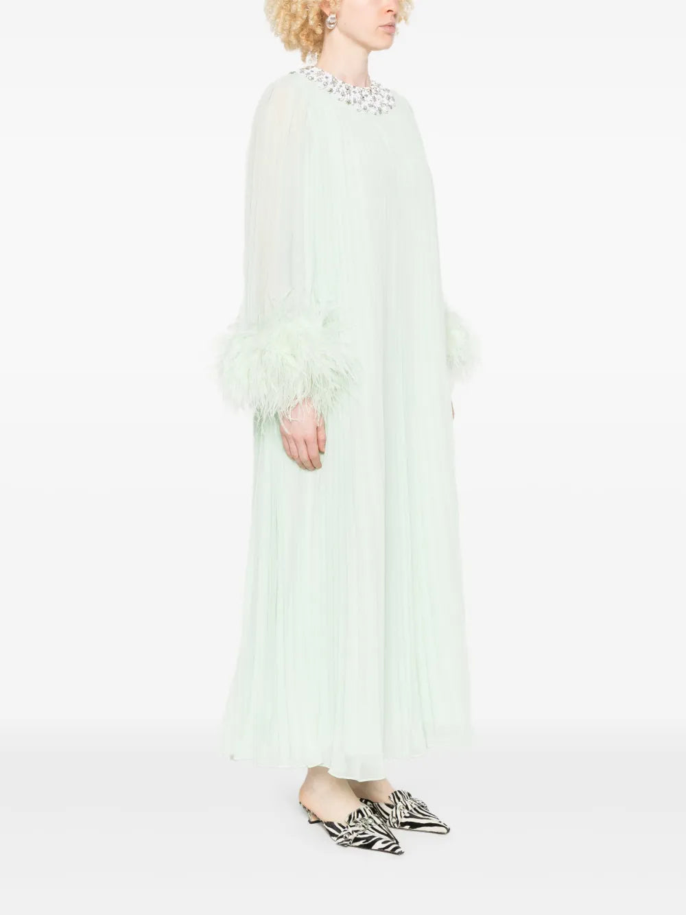 Chiffon dress with feather trim