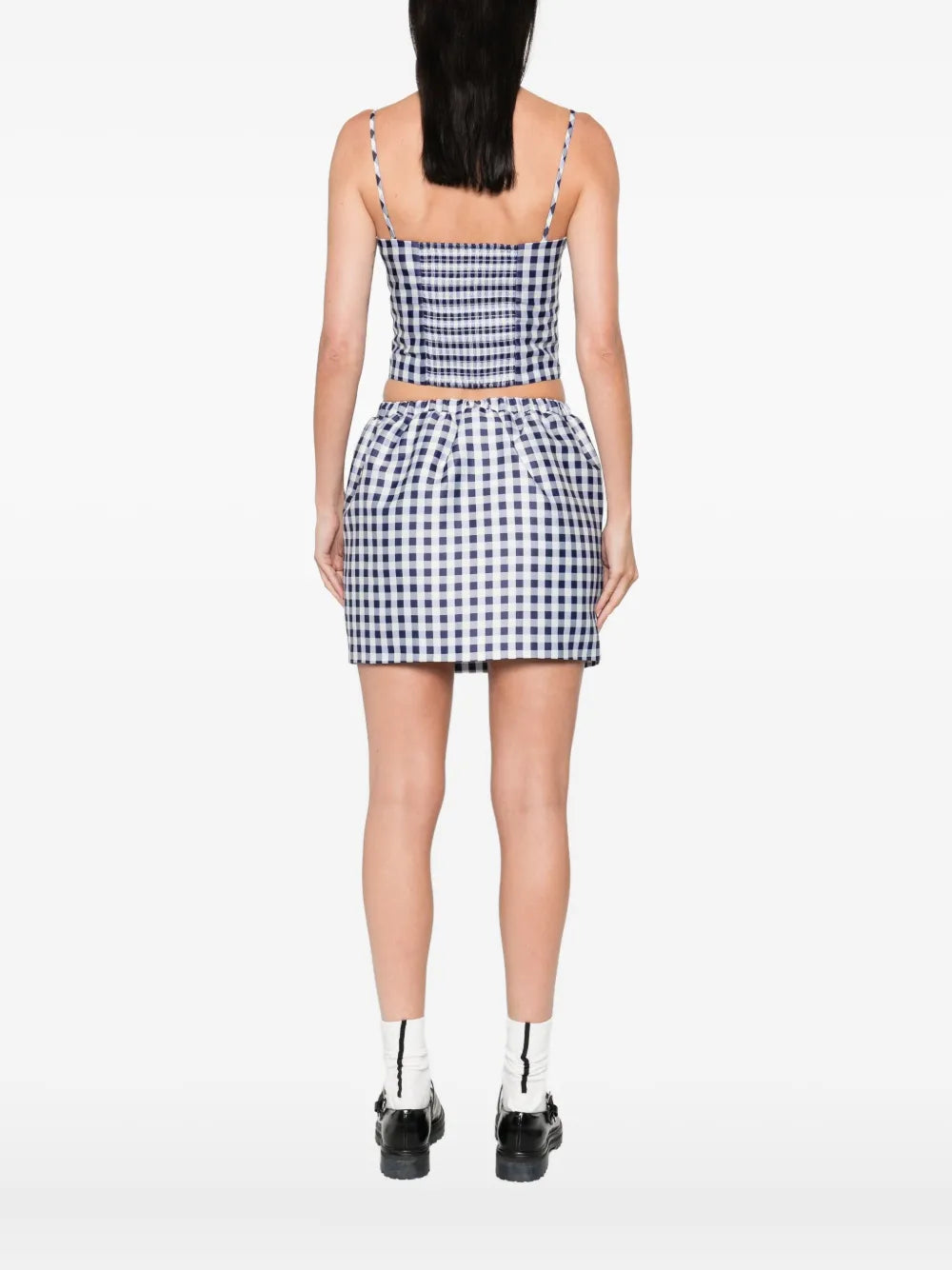 Gingham pattern top with flower applique