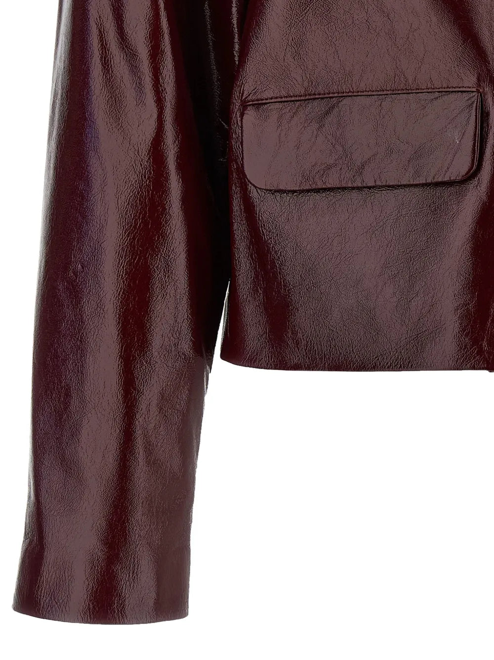 Cropped-Lederjacke mit Rundhalsausschnitt