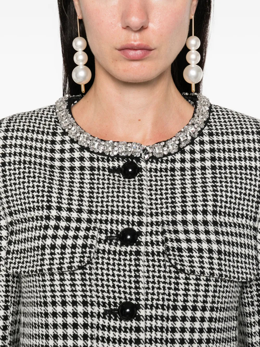 Cropped-Jacke mit Hahnentrittmuster