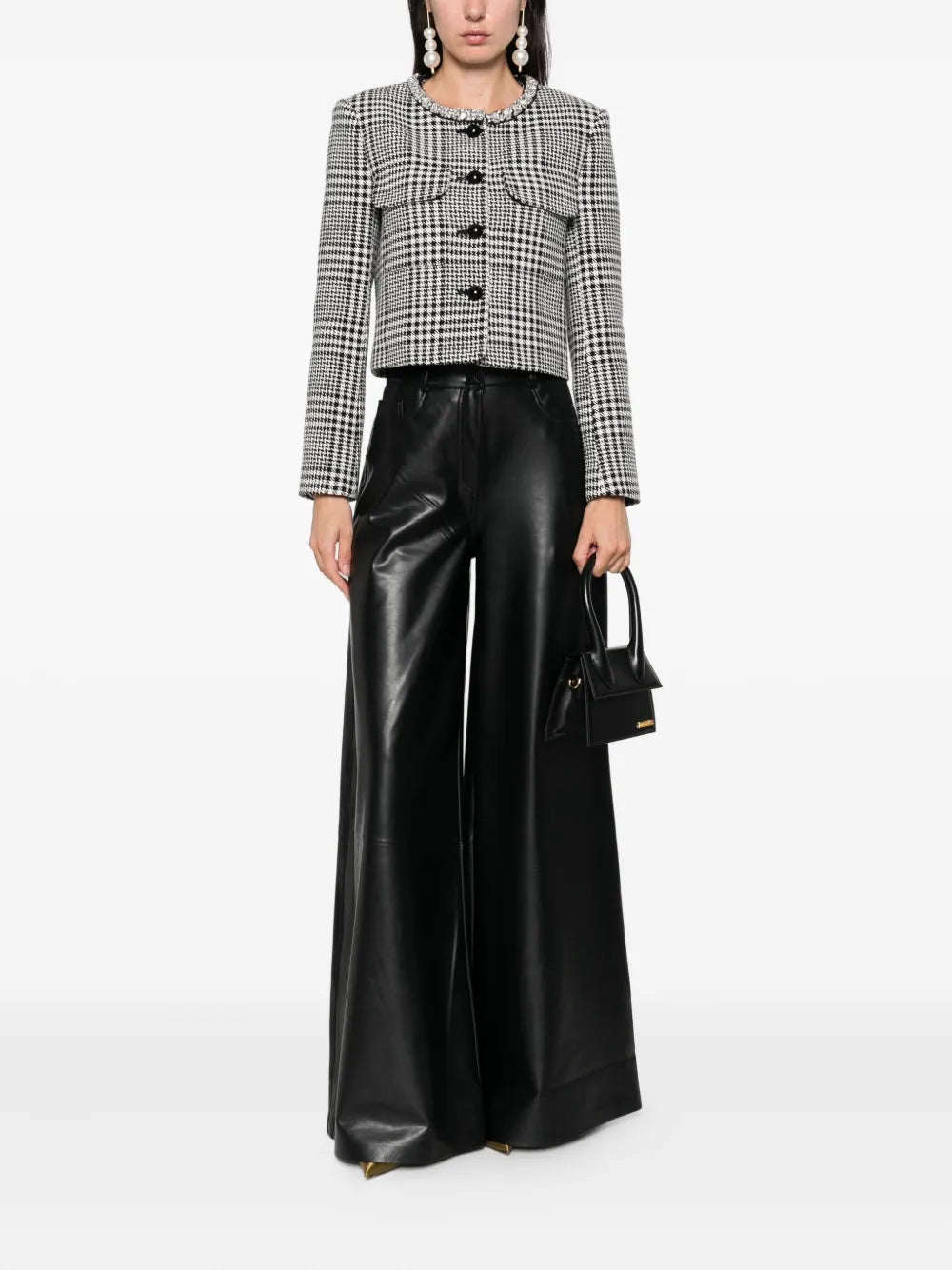 Cropped-Jacke mit Hahnentrittmuster