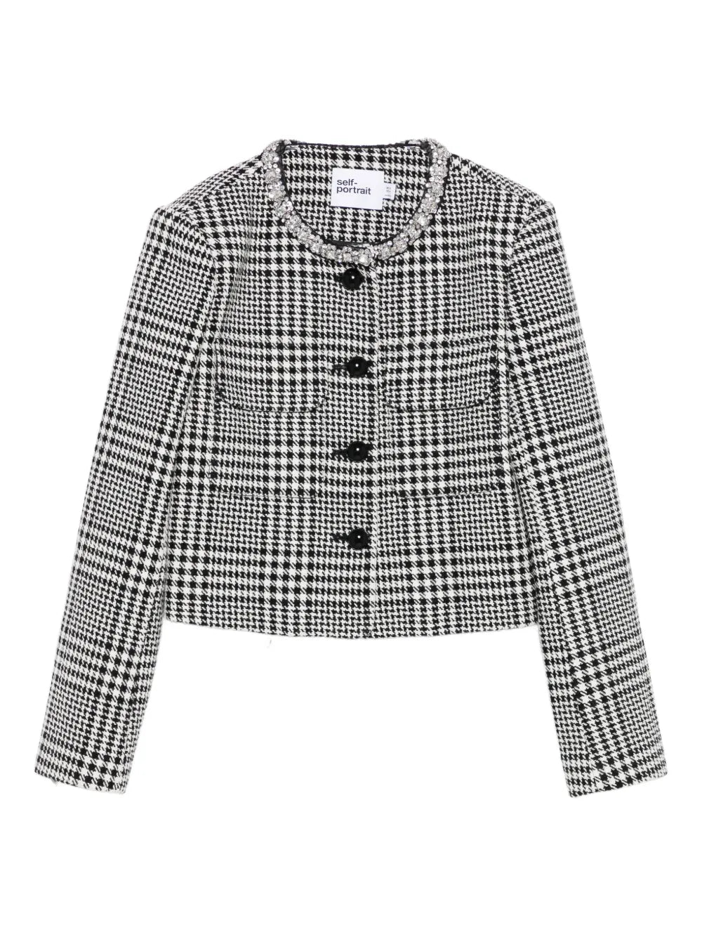 Cropped-Jacke mit Hahnentrittmuster