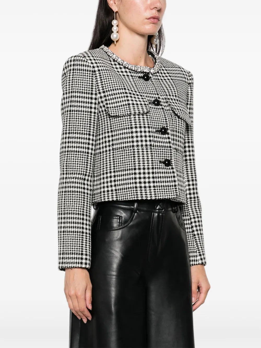Cropped-Jacke mit Hahnentrittmuster