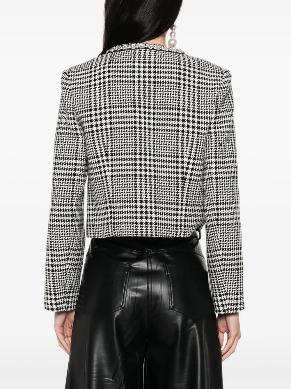 Cropped-Jacke mit Hahnentrittmuster