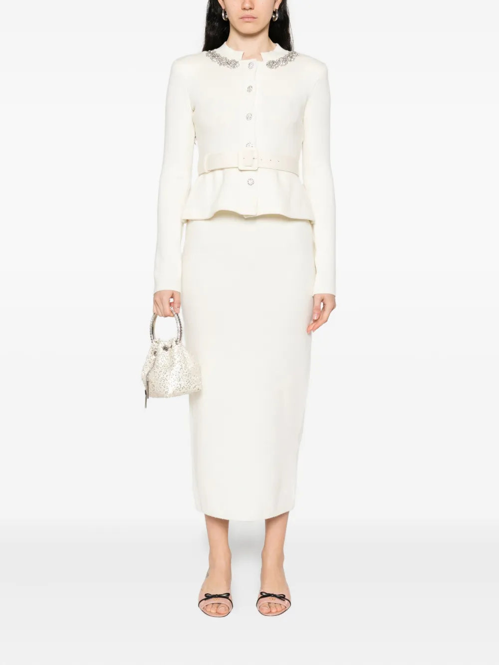 verziertes Midi-Kleid mit Gürtel