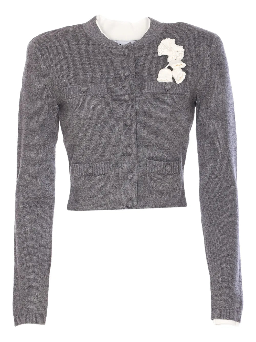 Geknöpfter Cardigan mit Häkelblume