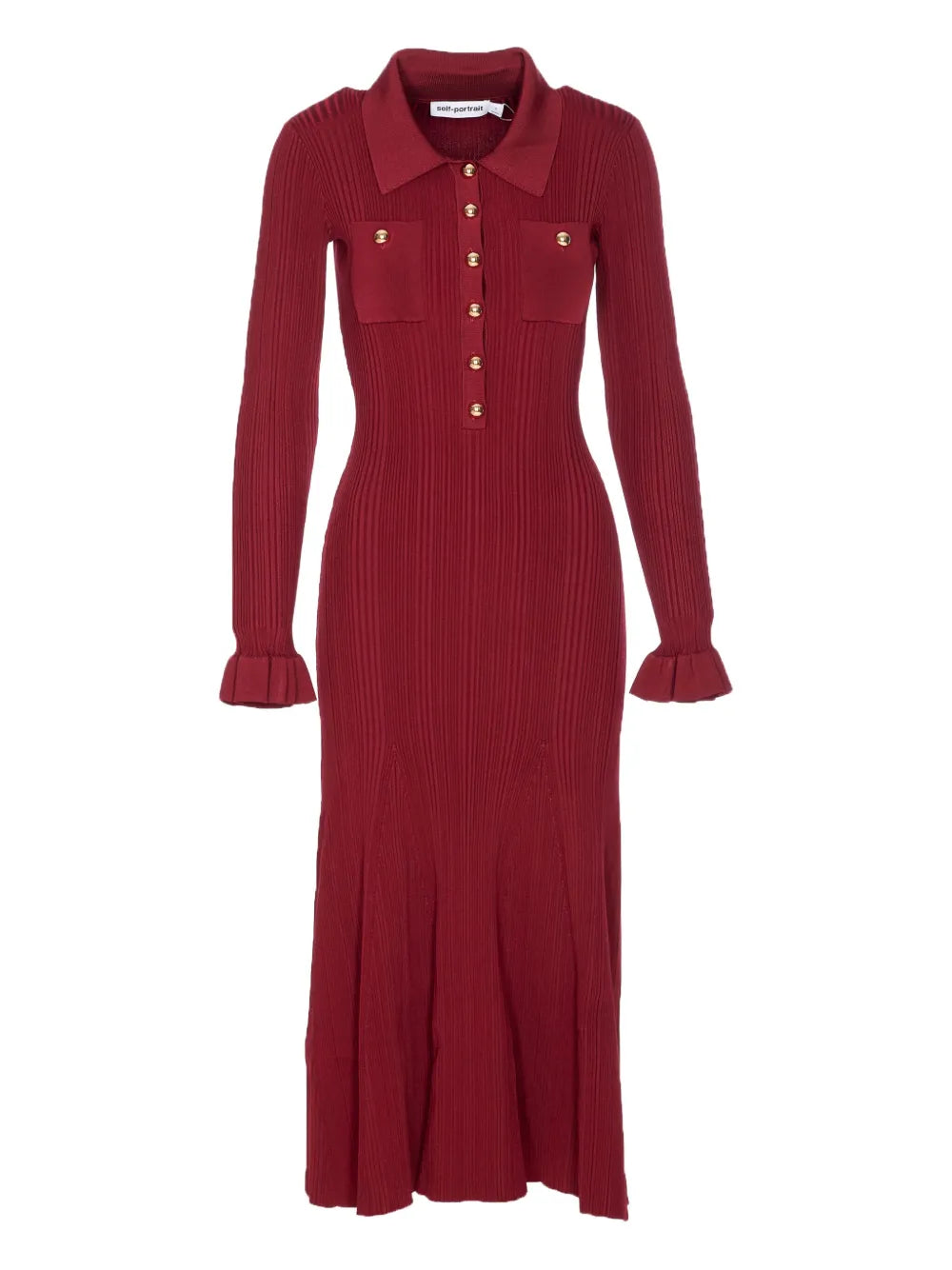 Geripptes Kleid mit Knopfleiste
