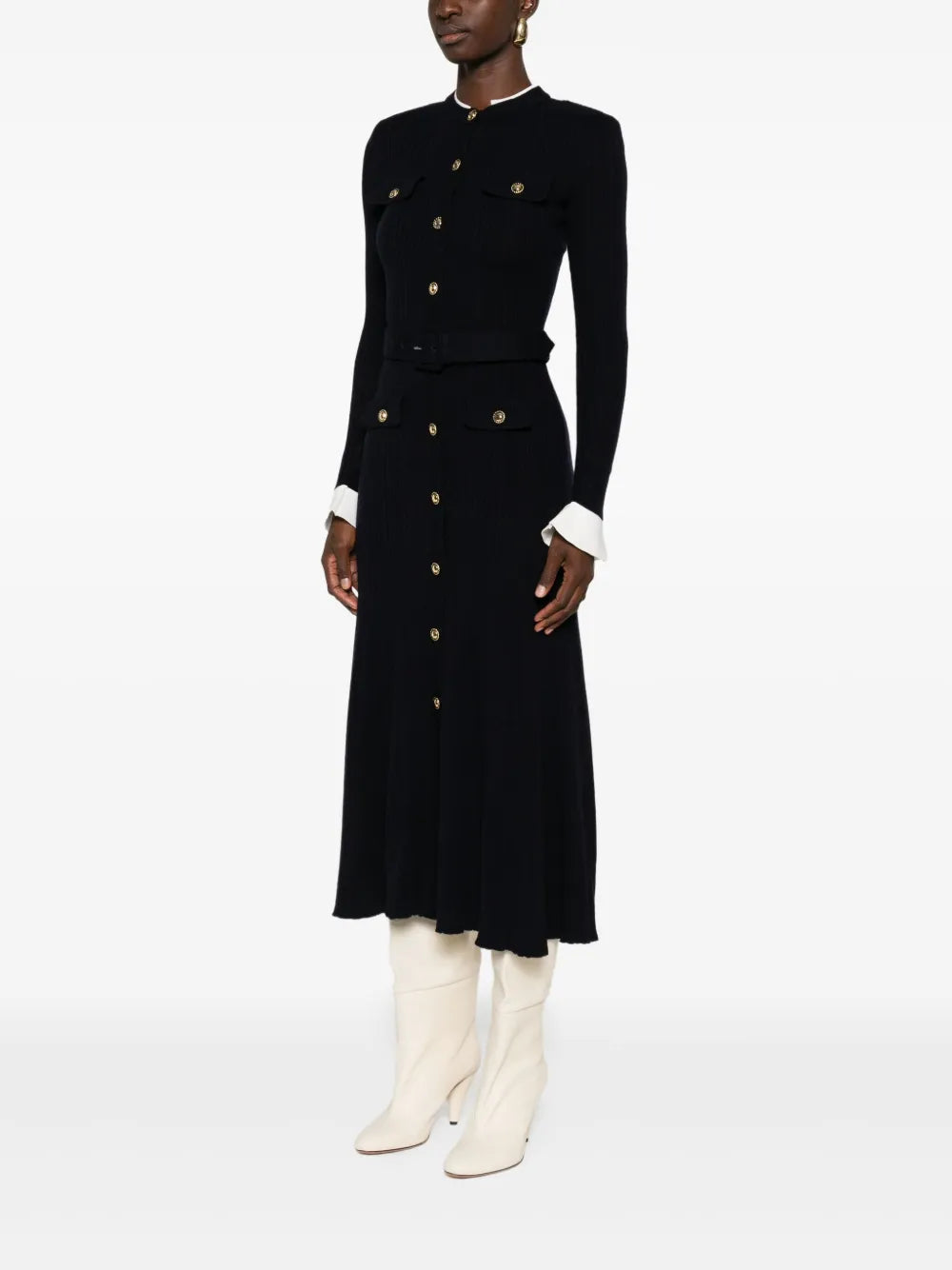 Midi dress with button details and ribbed knit pattern
